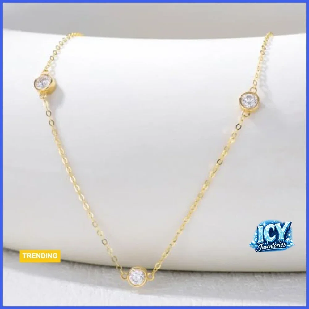 14K Solid Gold Diamond Necklace with Lab-Grown Diamonds